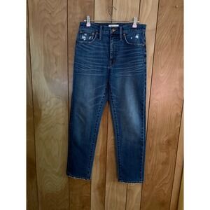 Madewell Classic Straight Jean Size 27 Medium Wash Distressed High Rise Denim